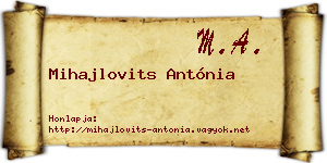 Mihajlovits Antónia névjegykártya